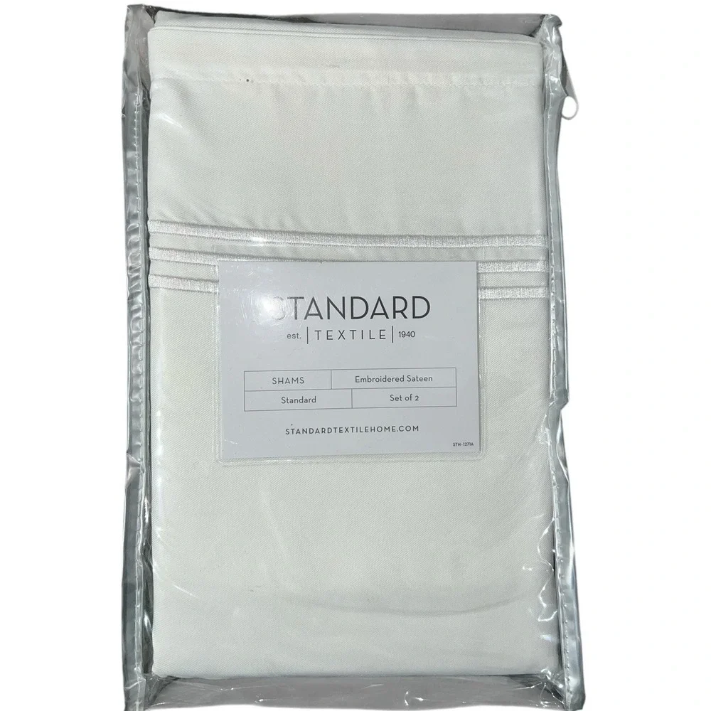 Standard‎ Textile Standard White Pillow Shams Embroidered Sateen Set Of 2
